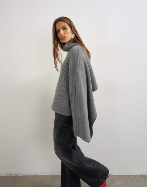 Topshop jersey de punto acanalado extragrande con detalle de capa en gris carbón - view 1