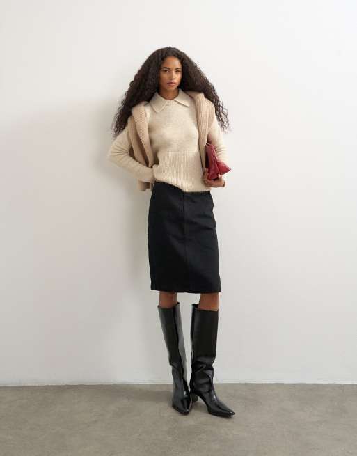 Topshop - jersey de punto con peplum y cuello polo en avena, 4 de 4