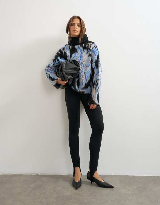 Topshop jersey de punto de cuello alto con estampado floral y acabado cepillado multicolor, 1 de 4