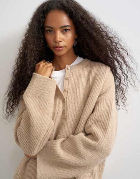 Topshop - jersey de punto fácil con cuello panadero en avena - view 1