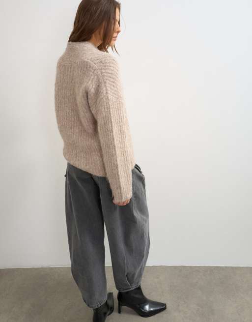 Topshop - jersey de punto grueso con cuello chal en color avena, 2 de 4