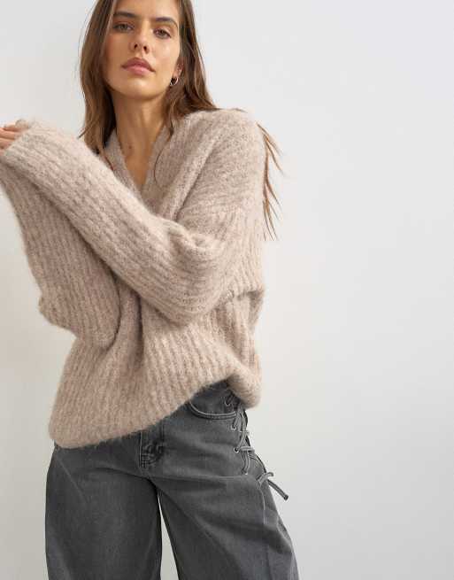 Topshop - jersey de punto grueso con cuello chal en color avena, 4 de 4