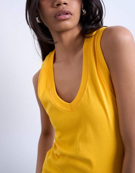 Topshop jersey deep V-neck sleeveless tank top in orange, 2 of 4