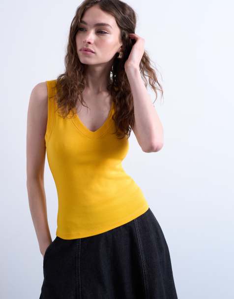 Topshop jersey deep v neck sleeveless vest in orange - view 1