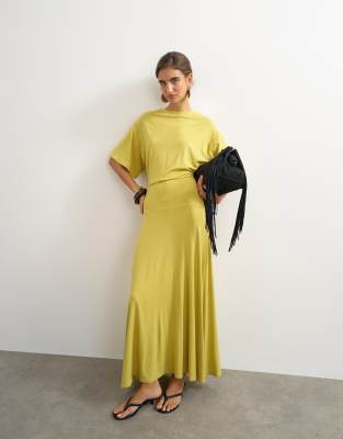 Topshop Jersey Dropped Waist Maxi Dress In Yellow