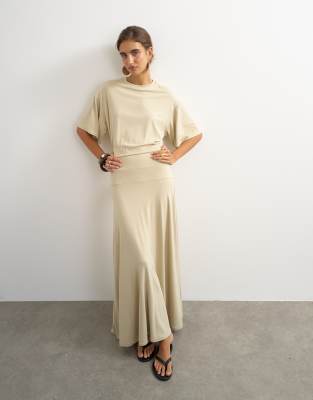 Topshop Jersey Dropped Waist Maxi Dress In Neutral