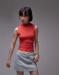 [Topshop] Topshop jersey funnel neck sleeveless top in red M Red