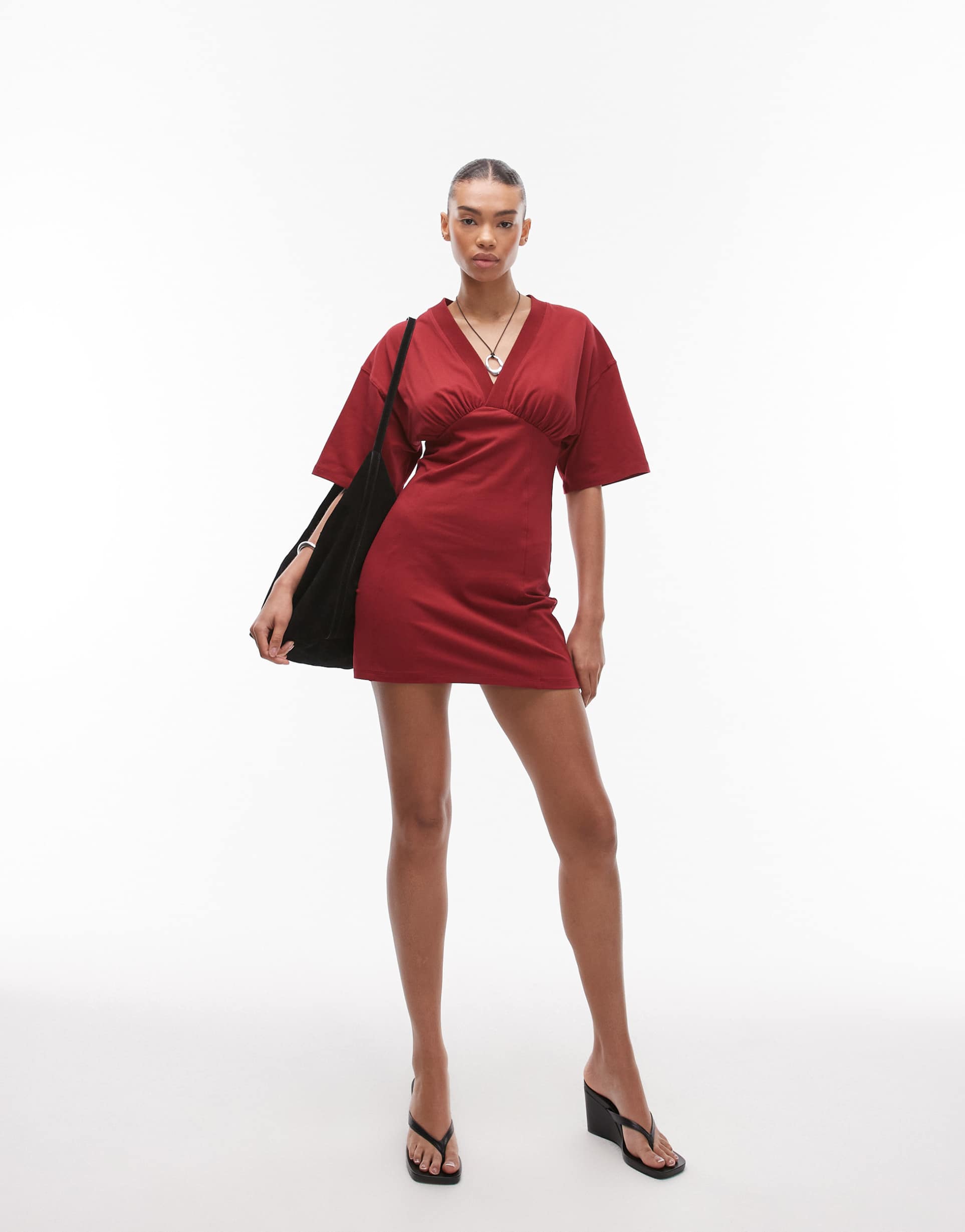 topshop jersey gathered under bust mini dress in red