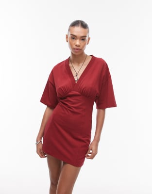 TOPSHOP JERSEY GATHERED UNDER MINI BUST DRESS