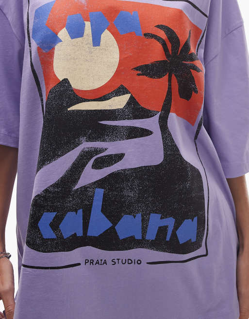 Topshop jersey graphic Copa Cobana oversized T-shirt in lilac, 3 of 4