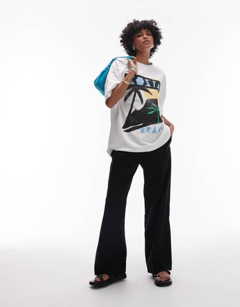 Topshop jersey graphic Costa Brava oversized t-shirt in white - view 1