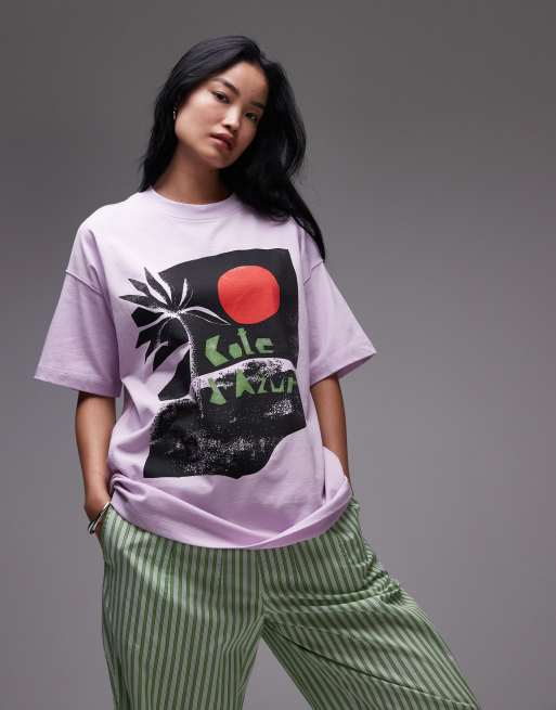 Topshop jersey graphic Cote d'Azur oversized t-shirt in lilac