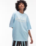 [Topshop] Topshop jersey graphic Cote d'azur oversized t-shirt in turquoise-Blue XS Turquoise