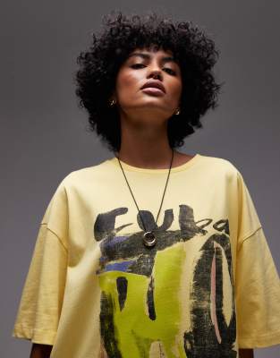 Shop Topshop Jersey Graphic Cuba Print Oversized T-shirt In Yellow