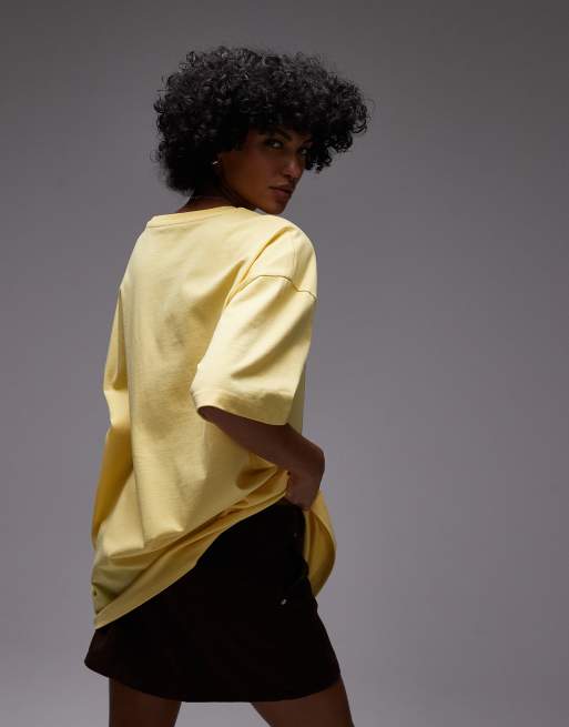 Topshop jersey graphic Cuba print oversized t-shirt in yellow, 3 of 4