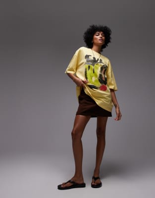 Topshop jersey graphic Cuba print oversized t-shirt in yellow
