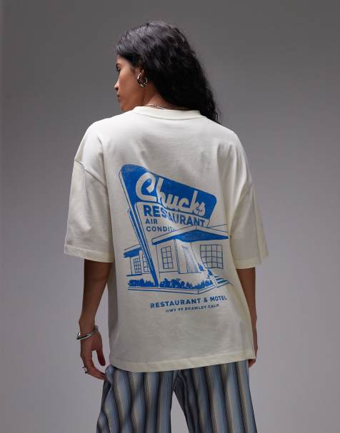 Topshop jersey graphic Cuba stamp back print oversized t-shirt in buttermilk - view 1