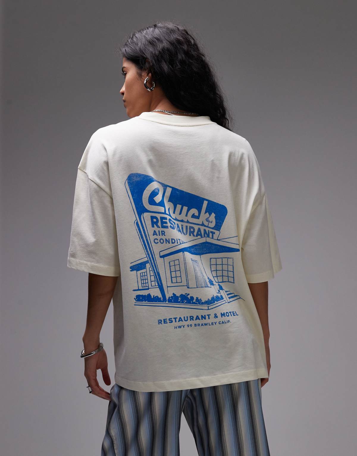 Topshop jersey graphic Cuba stamp back print oversized t-shirt in buttermilk