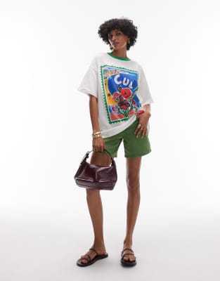 Topshop Jersey Graphic Cuba T-shirt With Contrast Ringer In White