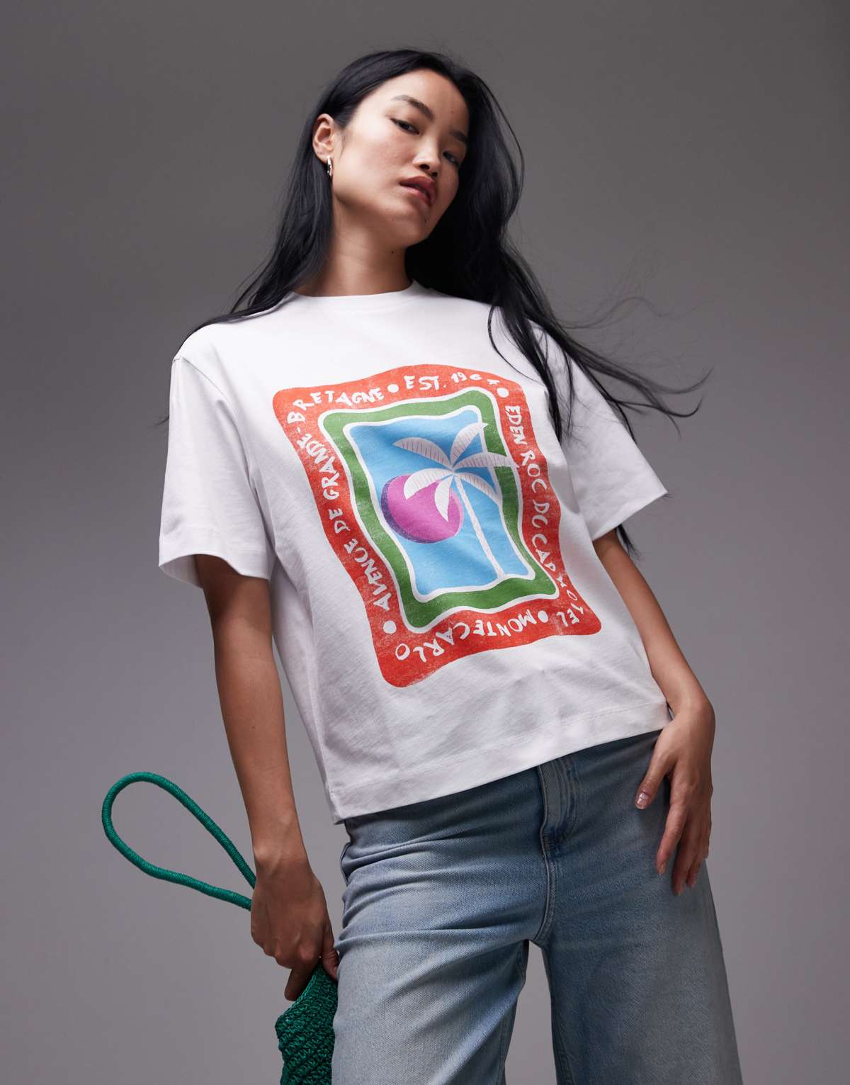 Topshop jersey graphic Eden Roc holiday print t-shirt in white