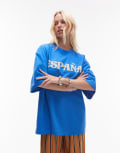 [Topshop] Topshop jersey graphic Espana oversized t-shirt in colbalt-Blue XS Colbalt