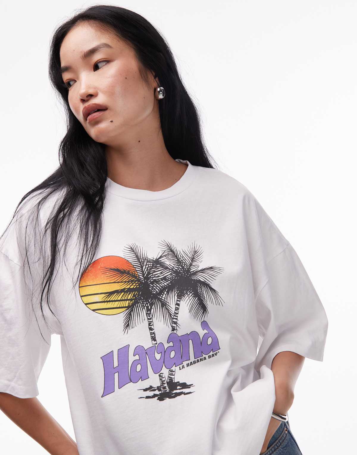Topshop jersey graphic Havana oversized t-shirt in ecru