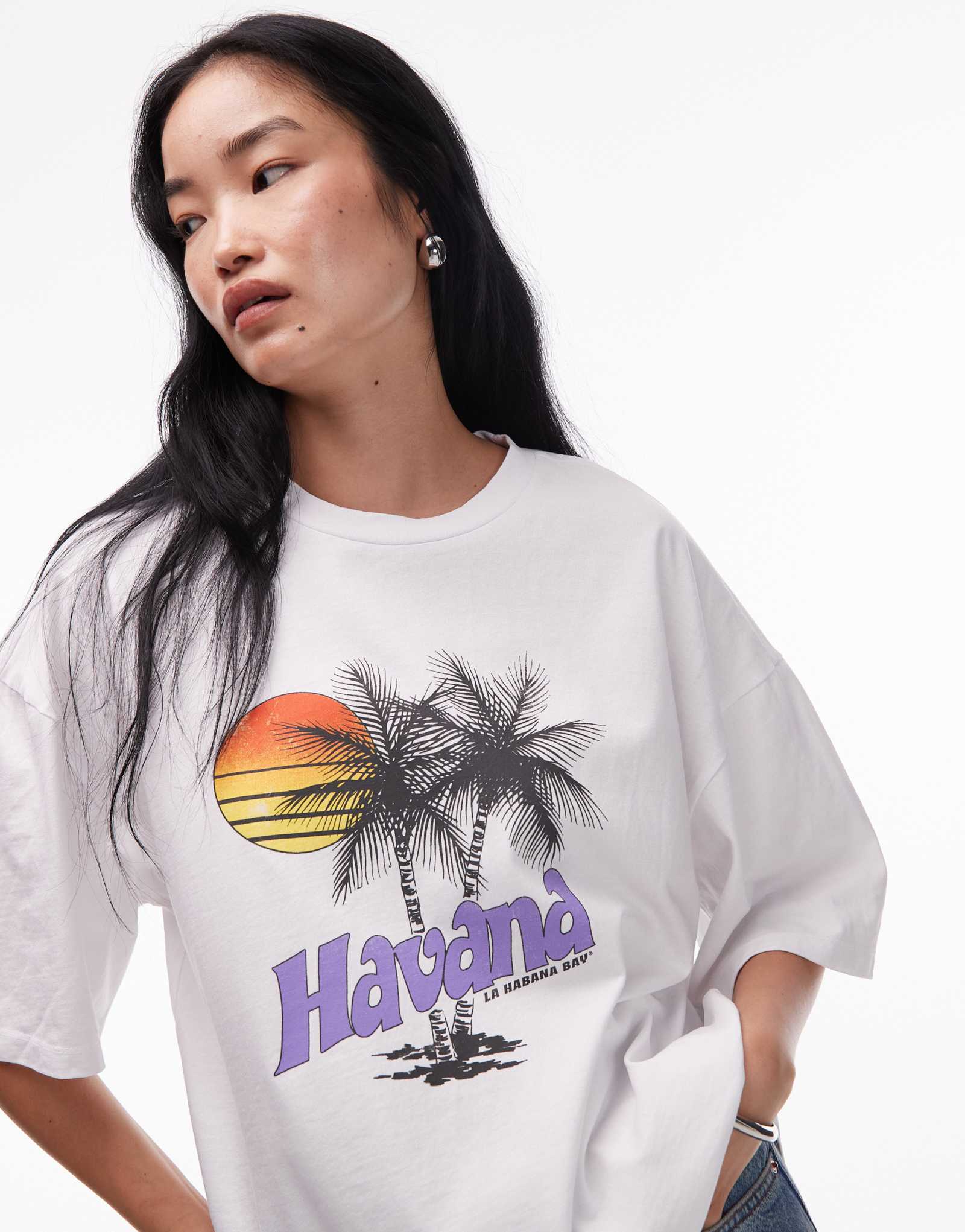 Футболка оверсайз из джерси Topshop с графическим принтом Havana цвета экрю
