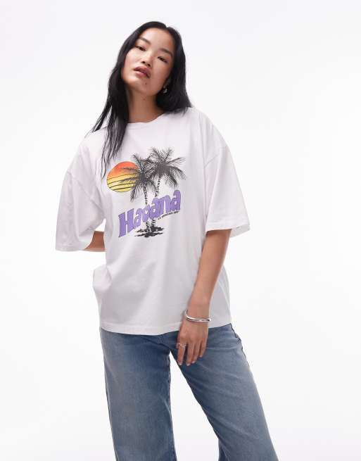 Topshop jersey graphic Havana oversized t-shirt in ecru, 2 of 4