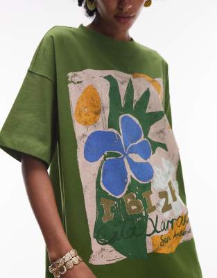 Topshop Jersey Graphic Ibiza T-shirt In Green