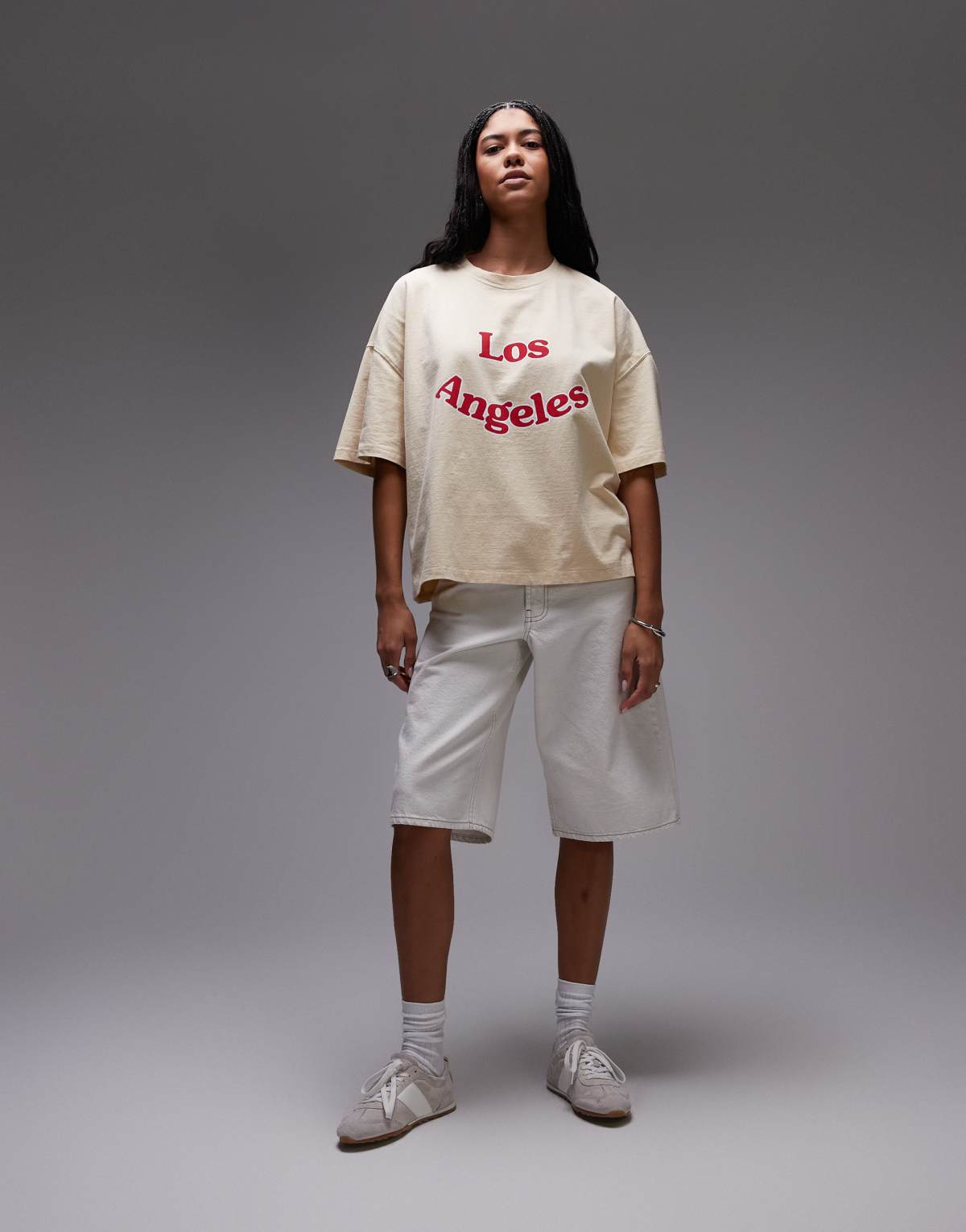 Topshop jersey graphic LA print t shirt in stone
