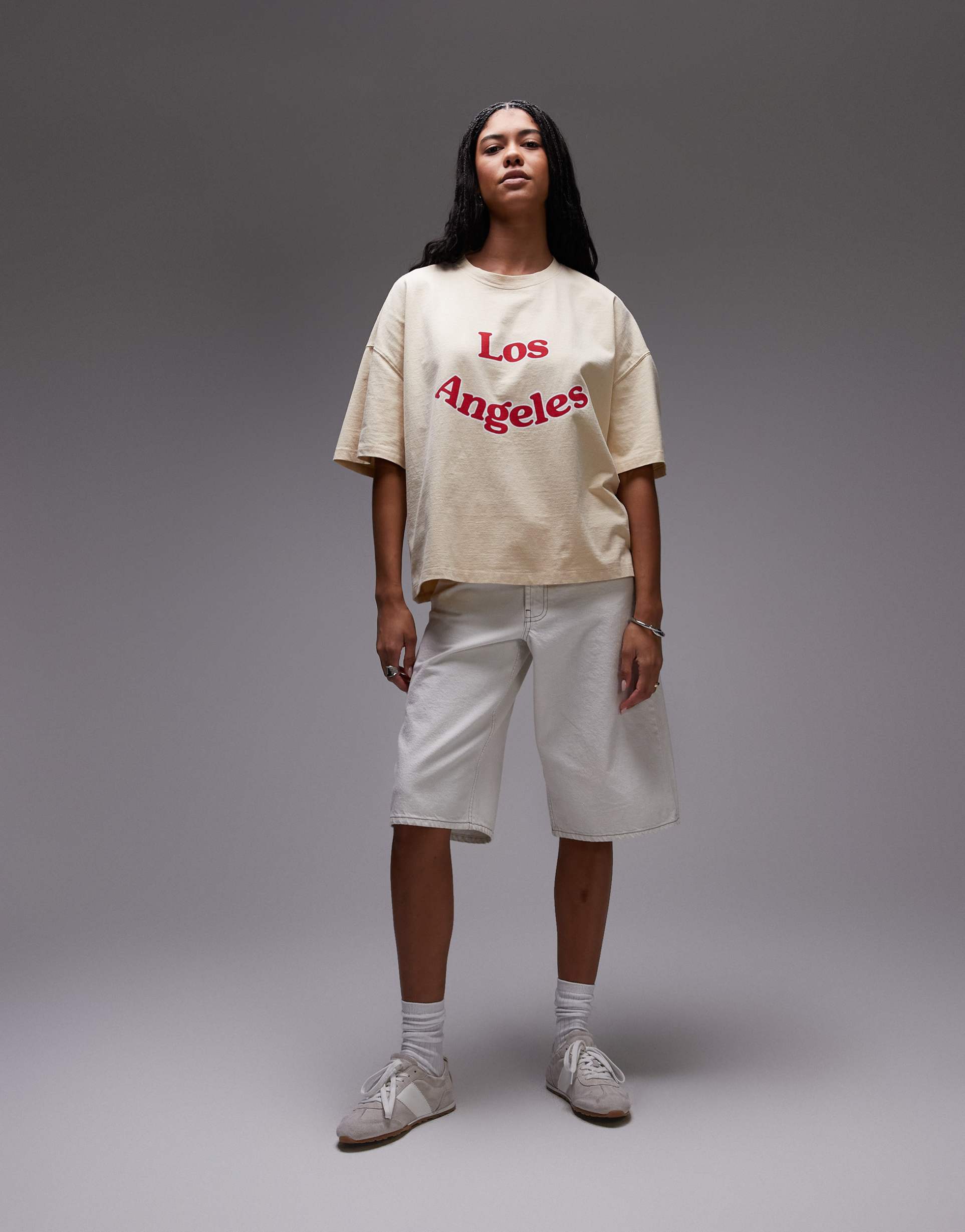 topshop jersey graphic la print t-shirt in stone