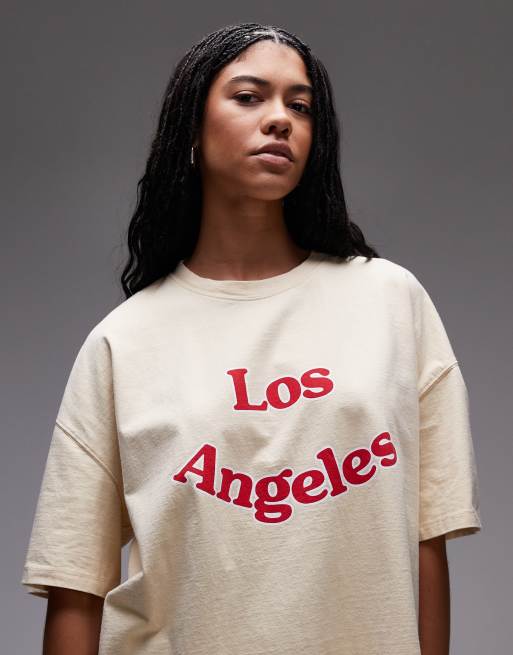 Topshop jersey graphic LA print t shirt in stone, 2 of 4