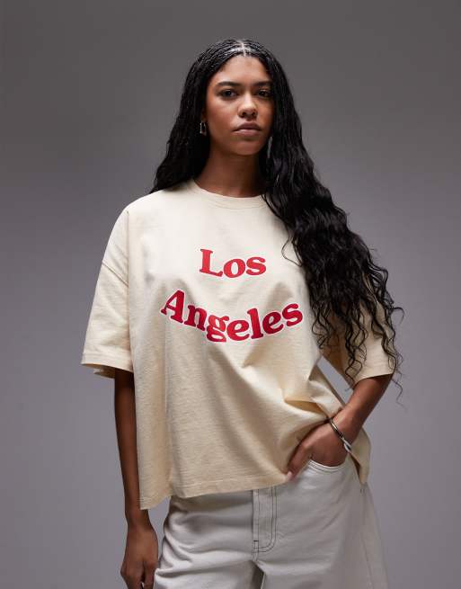Topshop jersey graphic LA print t shirt in stone, 3 of 4