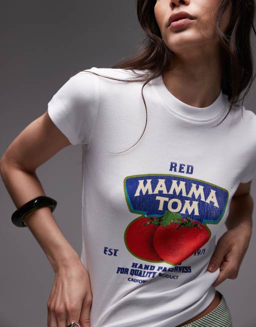 Topshop jersey graphic Momma Tom everyday tee in white, 2 of 4