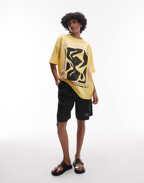 Topshop jersey graphic Musee du Marais oversized t-shirt in yellow - view 1