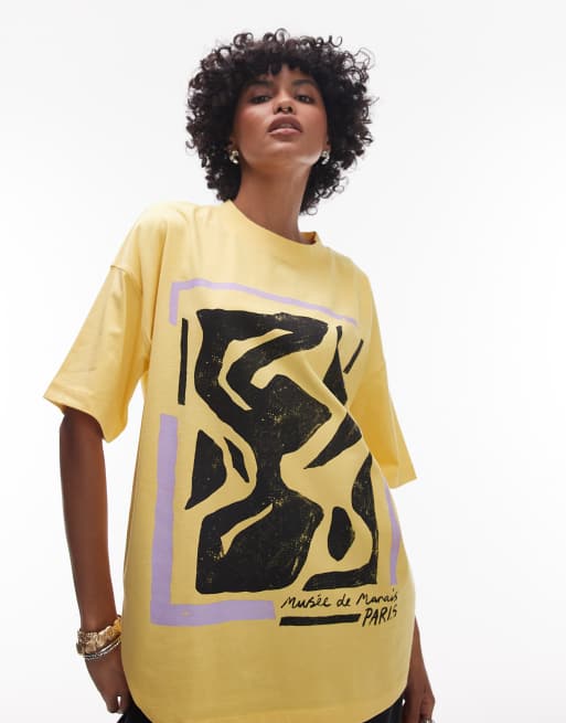 Topshop jersey graphic Musee du Marais oversized T-shirt in yellow