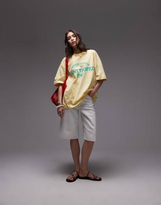 Topshop Jersey Graphic Saint Tropez Oversized T-shirt In Yellow
