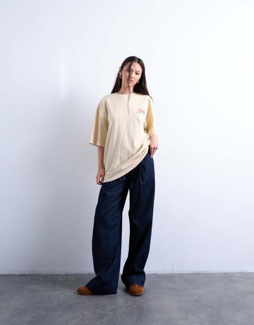 Topshop jersey graphic stamp back print oversized t-shirt in buttermilk, 3 of 4