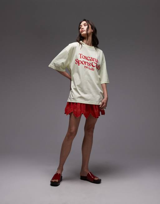 Topshop jersey graphic Toscana Sports Club oversized T-shirt in yellow