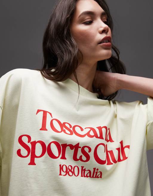 Topshop jersey graphic Toscana Sports Club oversized T-shirt in yellow