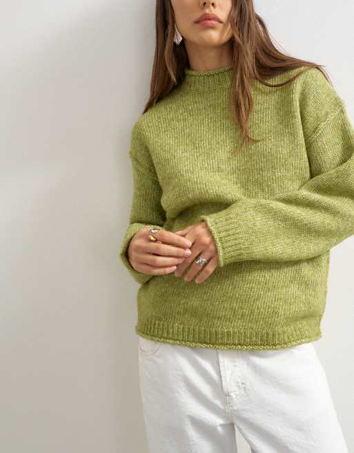 Topshop - jersey grueso de mezcla de lana con borde enrollado en verde, 4 de 4