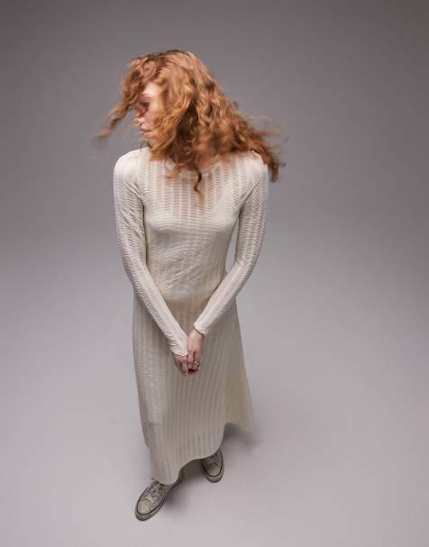 Topshop jersey long sleeve maxi dress in beige - view 1