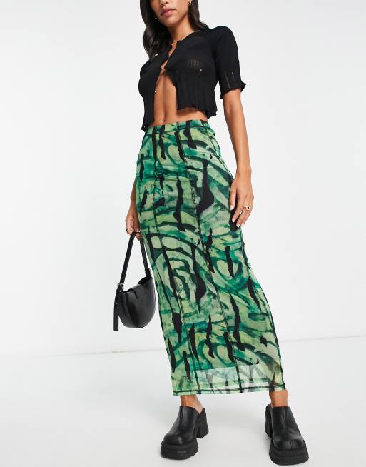 Green animal clearance print maxi skirt