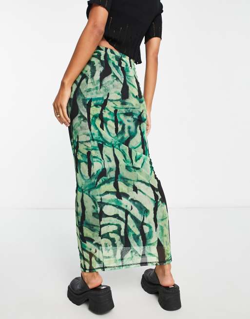 Green animal shop print maxi skirt