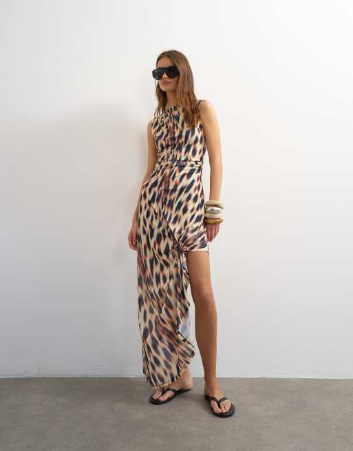 blue leopard print dress topshop jersey mesh high low maxi in animal Ebay