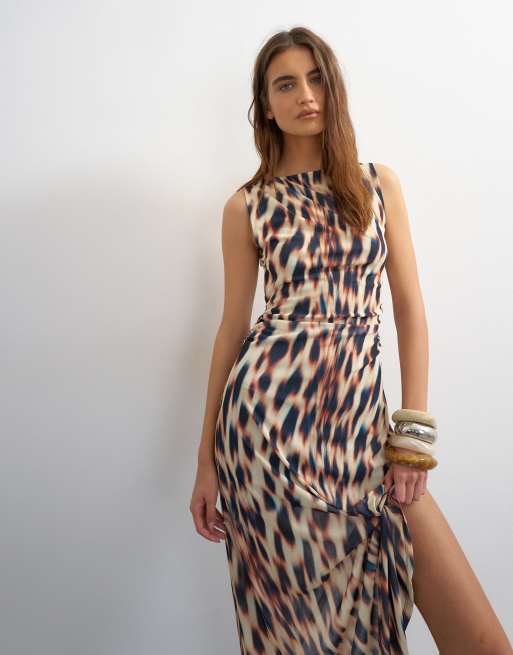 blue leopard print dress topshop jersey mesh high low maxi in animal Chiffon