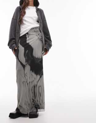 Shop Topshop Jersey Mesh Maxi Skirt In Gray Floral Swirl