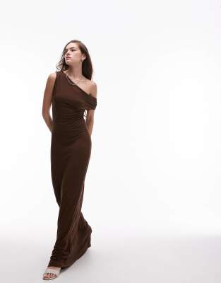 Topshop Jersey Off The Shoulder Slinky Maxi Dress In Gray