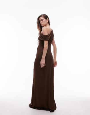 Topshop Jersey Off The Shoulder Slinky Maxi Dress In Gray
