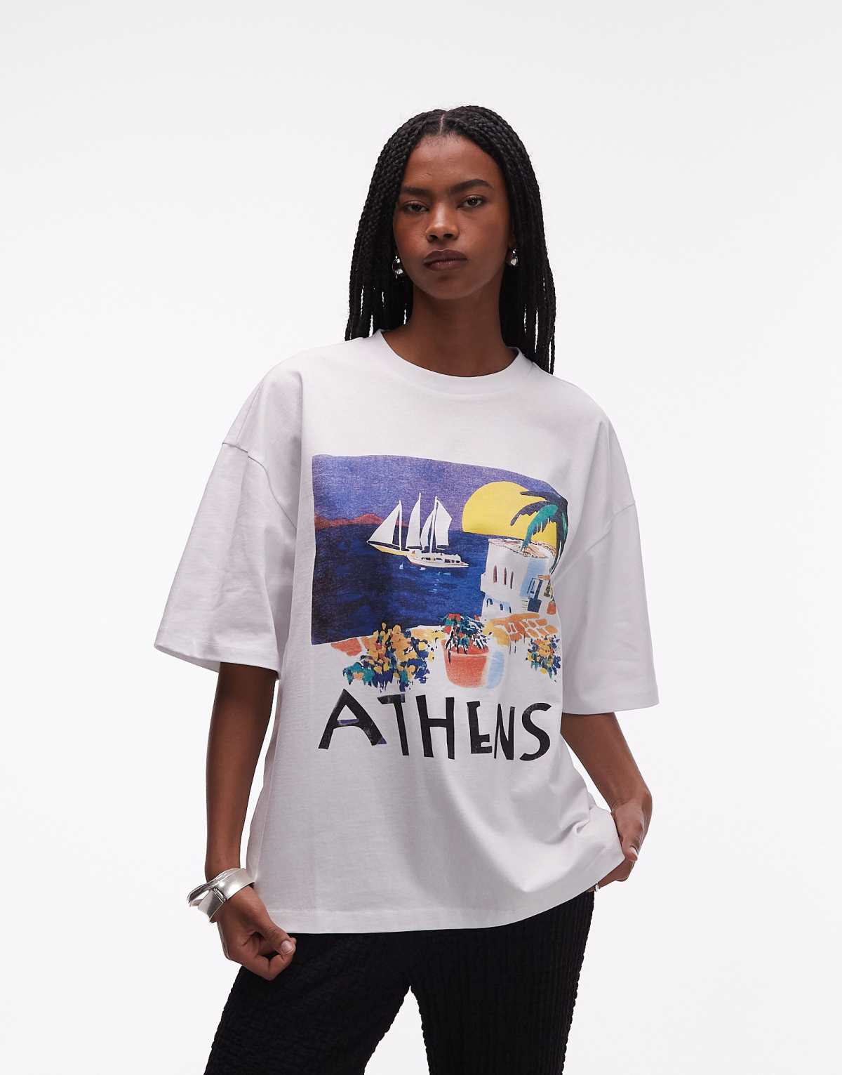 Topshop jersey oversized graphic Athens holiday t-shirt in white